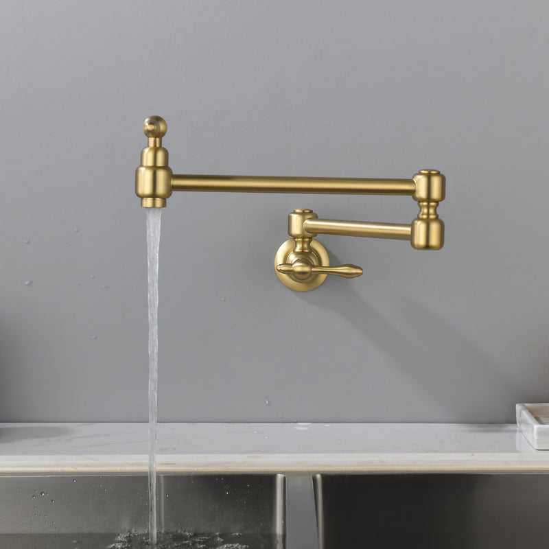 Pot Filler Faucet Wall Mount Brass Faucets Kitchen Commercial Faucet Folding Kitchen Faucet Lead-Free Restaurant Faucets 2 Handles Double Joint Swing Arm Faucet