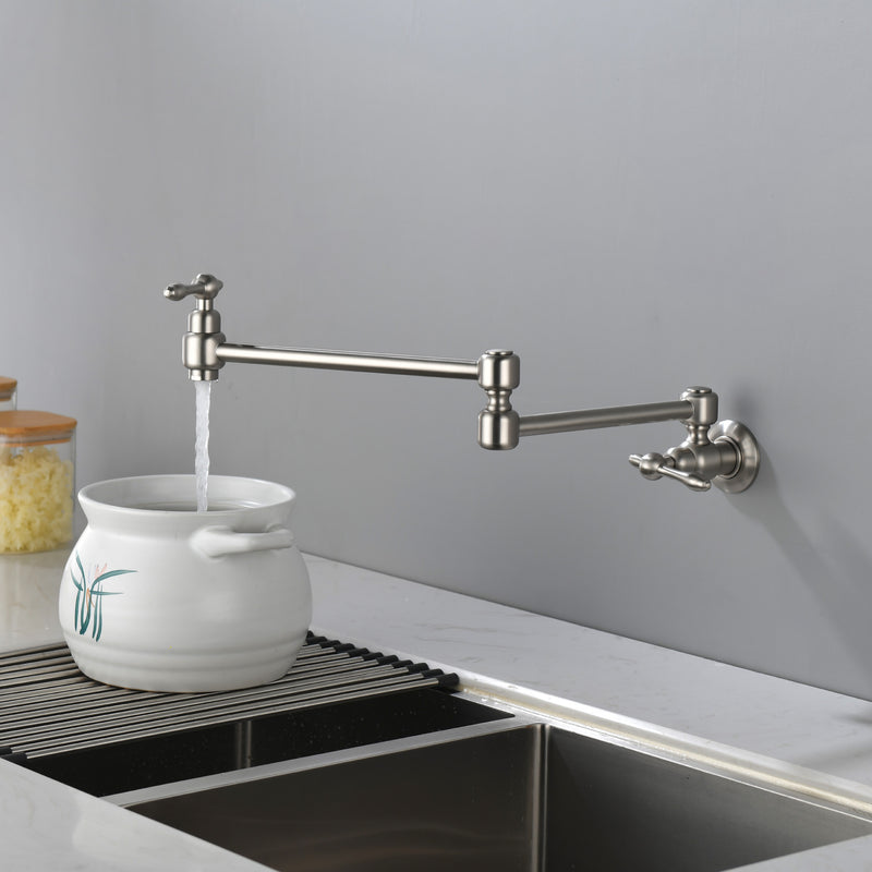 Pot Filler Faucet Wall Mount Brass Faucets Kitchen Commercial Faucet Folding Kitchen Faucet Lead-Free Restaurant Faucets 2 Handles Double Joint Swing Arm Faucet