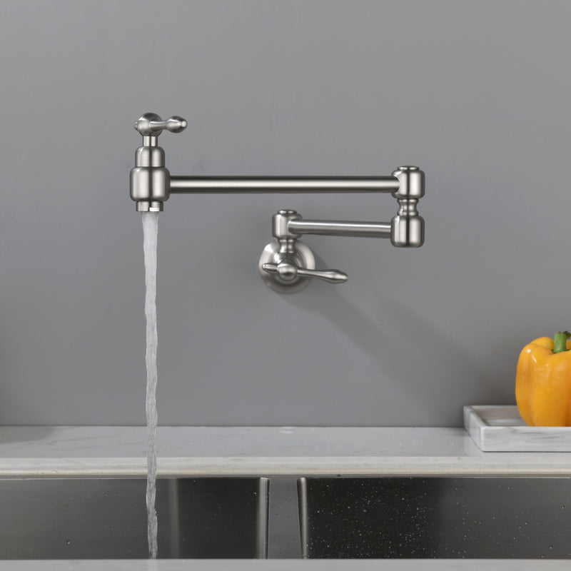 Pot Filler Faucet Wall Mount Brass Faucets Kitchen Commercial Faucet Folding Kitchen Faucet Lead-Free Restaurant Faucets 2 Handles Double Joint Swing Arm Faucet