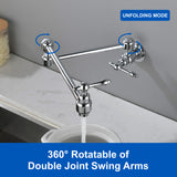 Pot Filler Faucet Wall Mount Brass Faucets Kitchen Commercial Faucet Folding Kitchen Faucet Lead-Free Restaurant Faucets 2 Handles Double Joint Swing Arm Faucet