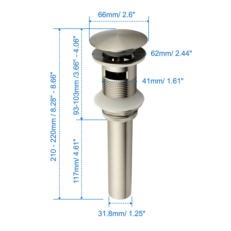 SHAMANDA Brass Bathroom Sink Drain, Vessel Vanity Sink Pop Up Drain Stopper with Overflow Lavatory Drain Assembly