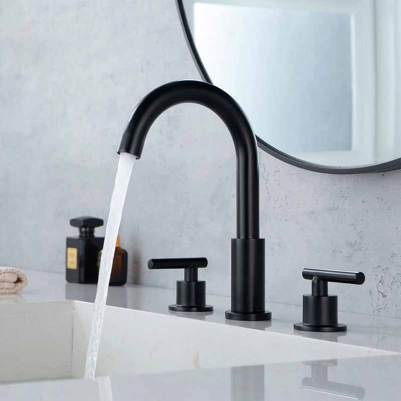 Two Handle High Arc Widespread Bathroom Sink Faucet 3 Hole with Pop-Up Drain and Water Supply Lines