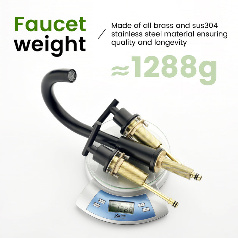 Two Handle High Arc Widespread Bathroom Sink Faucet 3 Hole with Pop-Up Drain and Water Supply Lines
