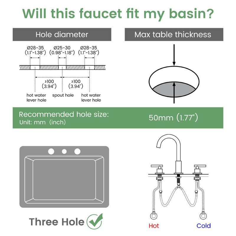 Two Handle High Arc Widespread Bathroom Sink Faucet 3 Hole with Pop-Up Drain and Water Supply Lines