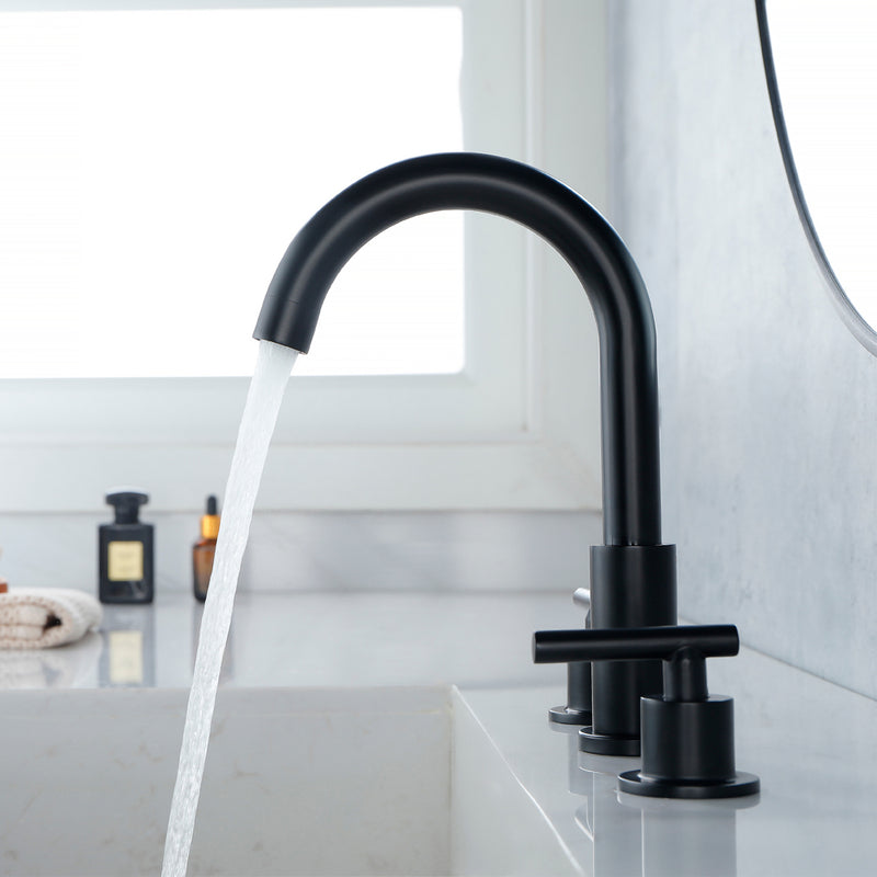 Two Handle High Arc Widespread Bathroom Sink Faucet 3 Hole with Pop-Up Drain and Water Supply Lines