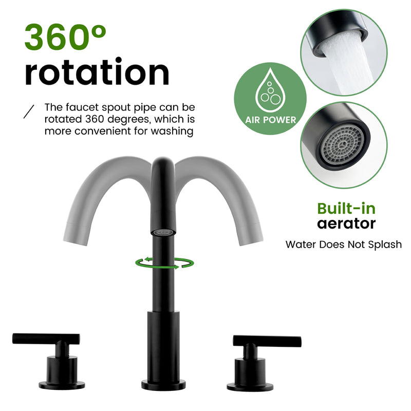 Two Handle High Arc Widespread Bathroom Sink Faucet 3 Hole with Pop-Up Drain and Water Supply Lines