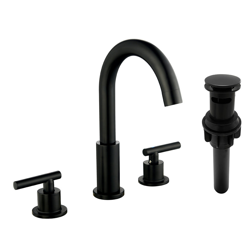 Two Handle High Arc Widespread Bathroom Sink Faucet 3 Hole with Pop-Up Drain and Water Supply Lines
