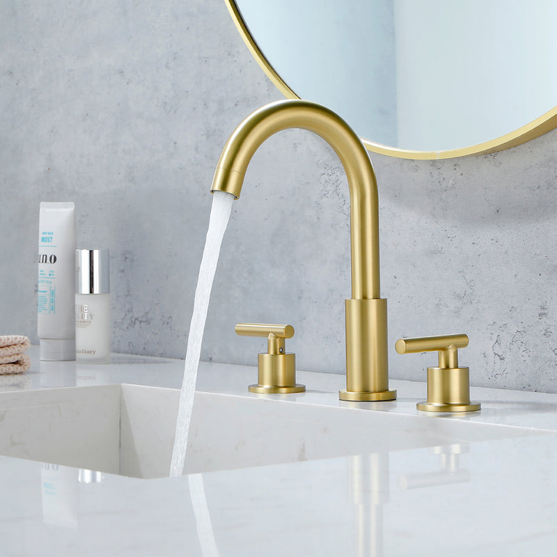 Two Handle High Arc Widespread Bathroom Sink Faucet 3 Hole with Pop-Up Drain and Water Supply Lines