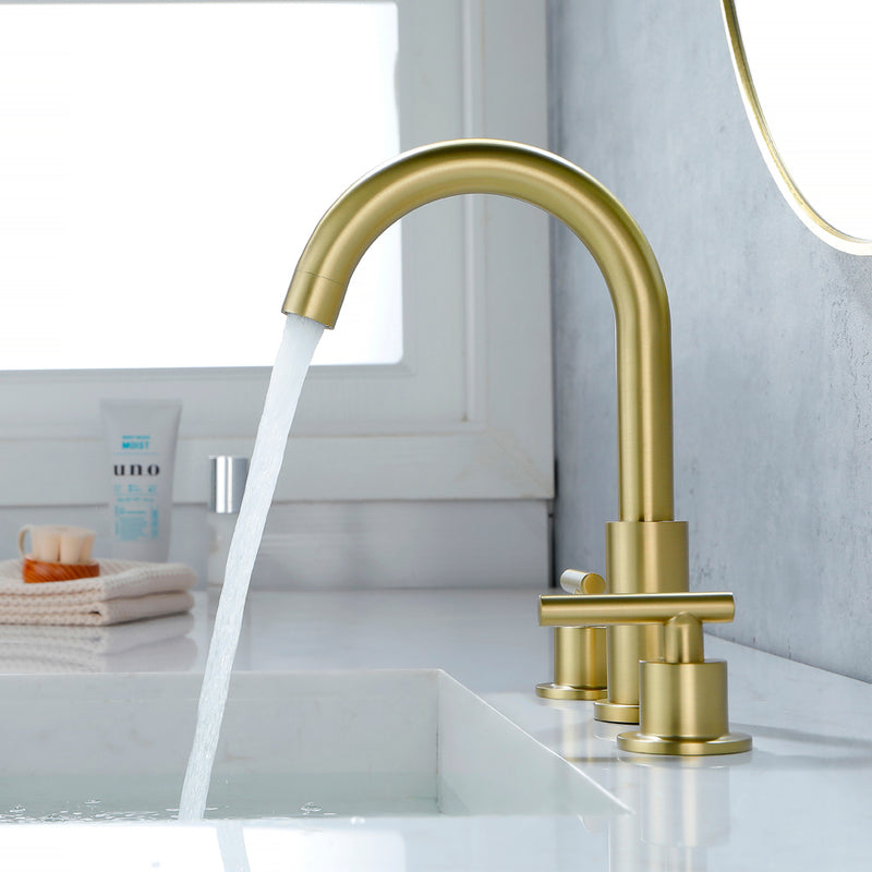 Two Handle High Arc Widespread Bathroom Sink Faucet 3 Hole with Pop-Up Drain and Water Supply Lines