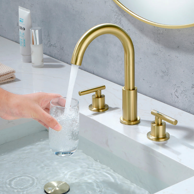 Two Handle High Arc Widespread Bathroom Sink Faucet 3 Hole with Pop-Up Drain and Water Supply Lines