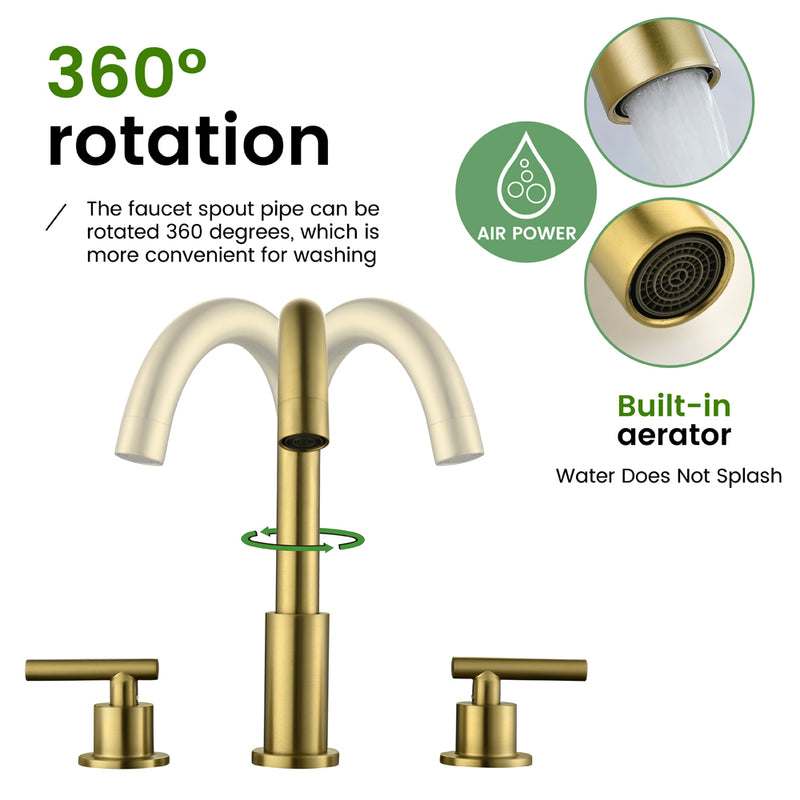 Two Handle High Arc Widespread Bathroom Sink Faucet 3 Hole with Pop-Up Drain and Water Supply Lines