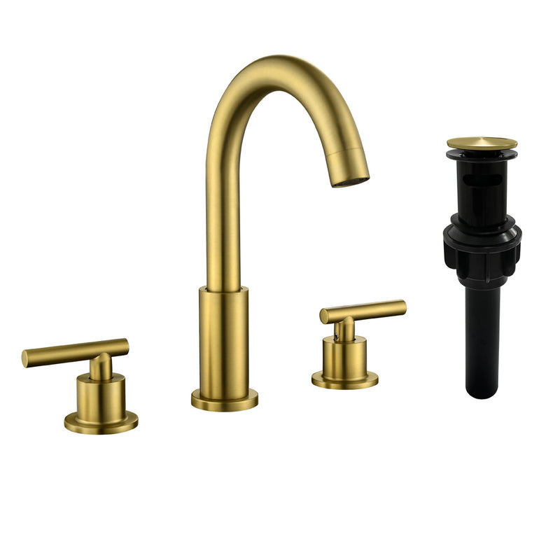 Two Handle High Arc Widespread Bathroom Sink Faucet 3 Hole with Pop-Up Drain and Water Supply Lines