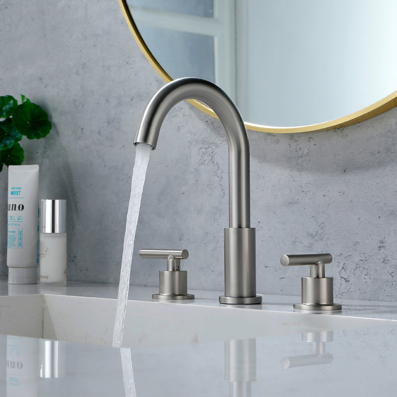 Two Handle High Arc Widespread Bathroom Sink Faucet 3 Hole with Pop-Up Drain and Water Supply Lines