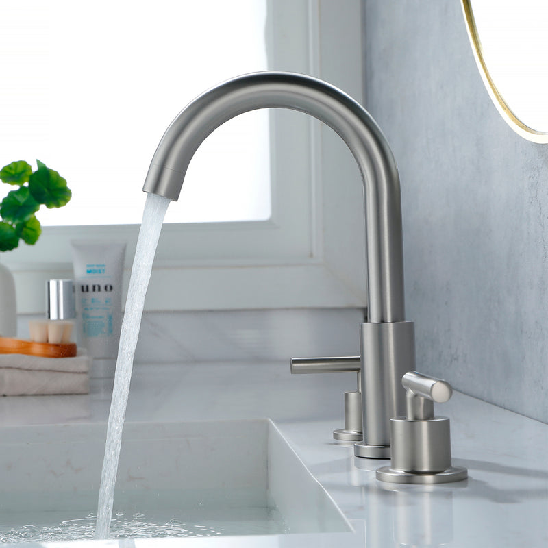 Two Handle High Arc Widespread Bathroom Sink Faucet 3 Hole with Pop-Up Drain and Water Supply Lines
