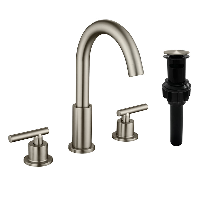 Two Handle High Arc Widespread Bathroom Sink Faucet 3 Hole with Pop-Up Drain and Water Supply Lines