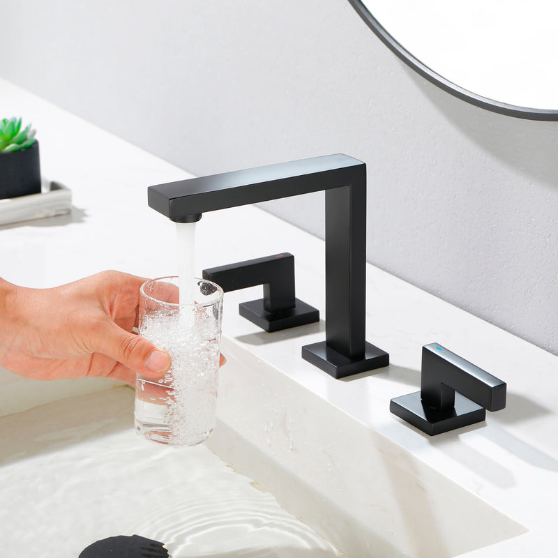 Widespread Bathroom Faucet 3 Hole 2-lever Vanity Faucet with Supply Hoses SUS 304 Stainless Steel