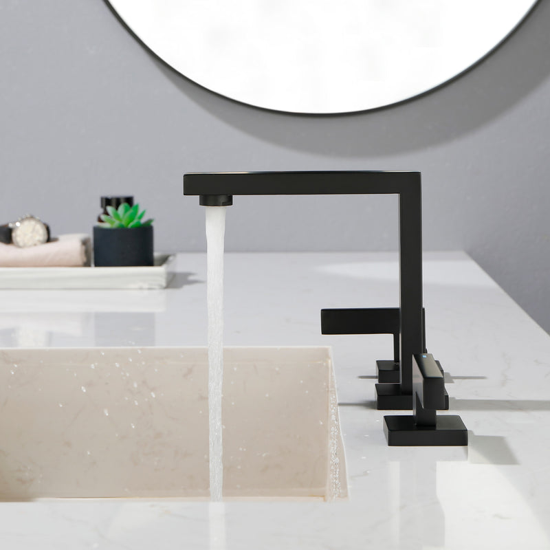 Widespread Bathroom Faucet 3 Hole 2-lever Vanity Faucet with Supply Hoses SUS 304 Stainless Steel