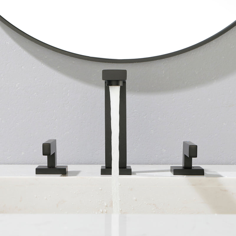 Widespread Bathroom Faucet 3 Hole 2-lever Vanity Faucet with Supply Hoses SUS 304 Stainless Steel