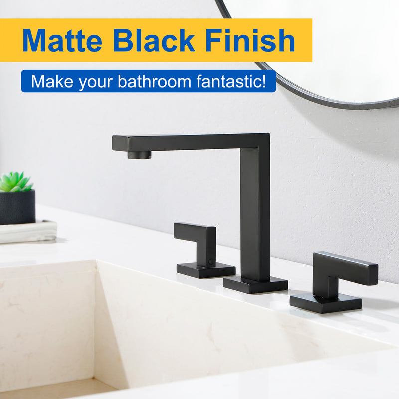 Widespread Bathroom Faucet 3 Hole 2-lever Vanity Faucet with Supply Hoses SUS 304 Stainless Steel