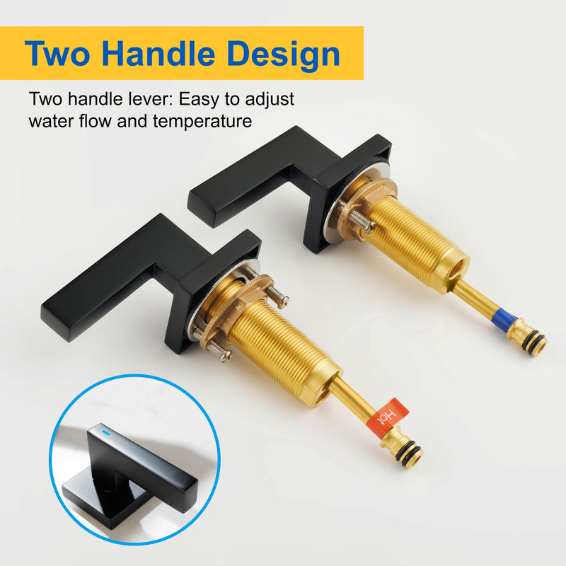 Widespread Bathroom Faucet 3 Hole 2-lever Vanity Faucet with Supply Hoses SUS 304 Stainless Steel