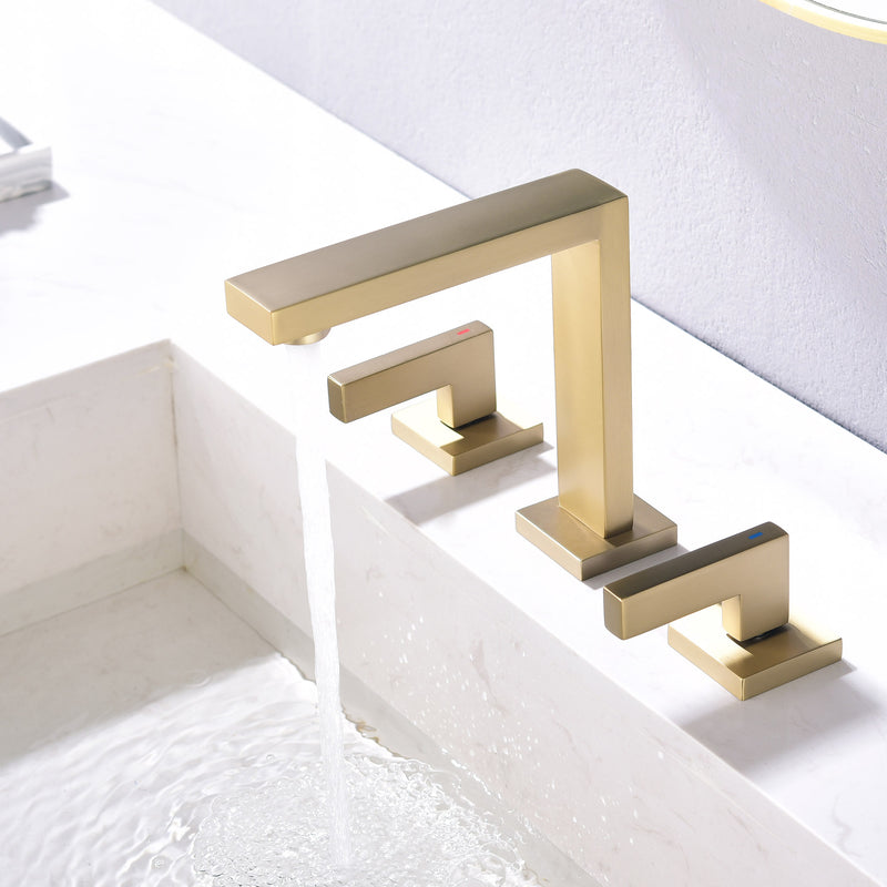 Widespread Bathroom Faucet 3 Hole 2-lever Vanity Faucet with Supply Hoses SUS 304 Stainless Steel