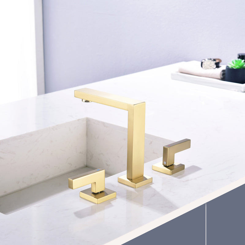 Widespread Bathroom Faucet 3 Hole 2-lever Vanity Faucet with Supply Hoses SUS 304 Stainless Steel