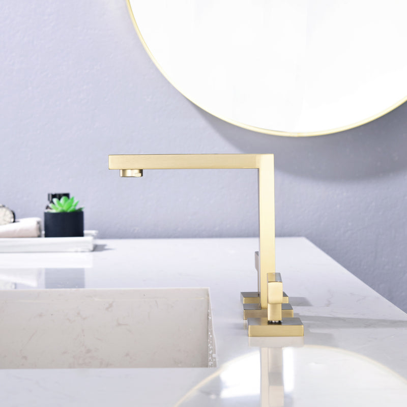 Widespread Bathroom Faucet 3 Hole 2-lever Vanity Faucet with Supply Hoses SUS 304 Stainless Steel