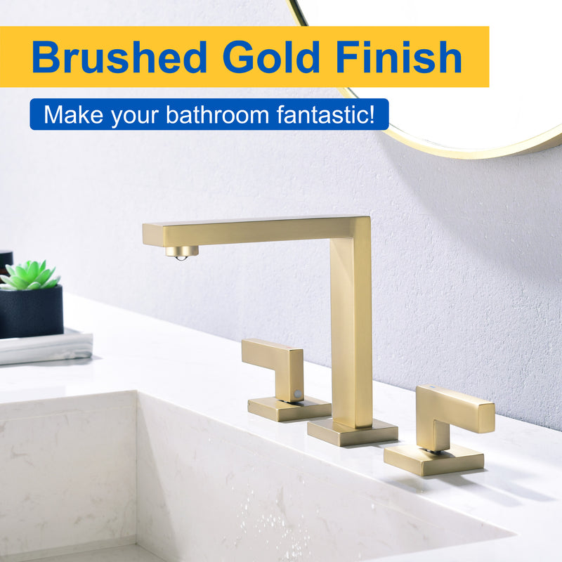 Widespread Bathroom Faucet 3 Hole 2-lever Vanity Faucet with Supply Hoses SUS 304 Stainless Steel