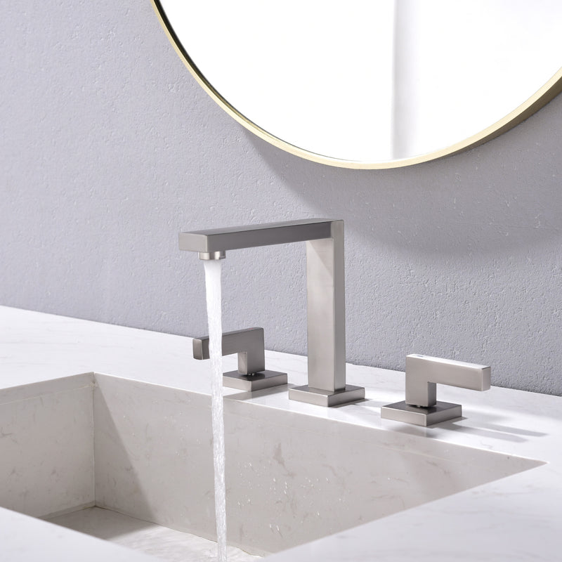Widespread Bathroom Faucet 3 Hole 2-lever Vanity Faucet with Supply Hoses SUS 304 Stainless Steel