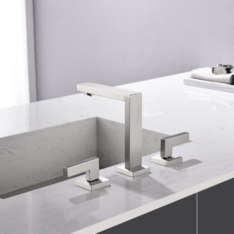 Widespread Bathroom Faucet 3 Hole 2-lever Vanity Faucet with Supply Hoses SUS 304 Stainless Steel