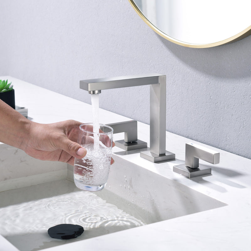 Widespread Bathroom Faucet 3 Hole 2-lever Vanity Faucet with Supply Hoses SUS 304 Stainless Steel
