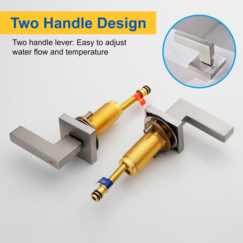 Widespread Bathroom Faucet 3 Hole 2-lever Vanity Faucet with Supply Hoses SUS 304 Stainless Steel