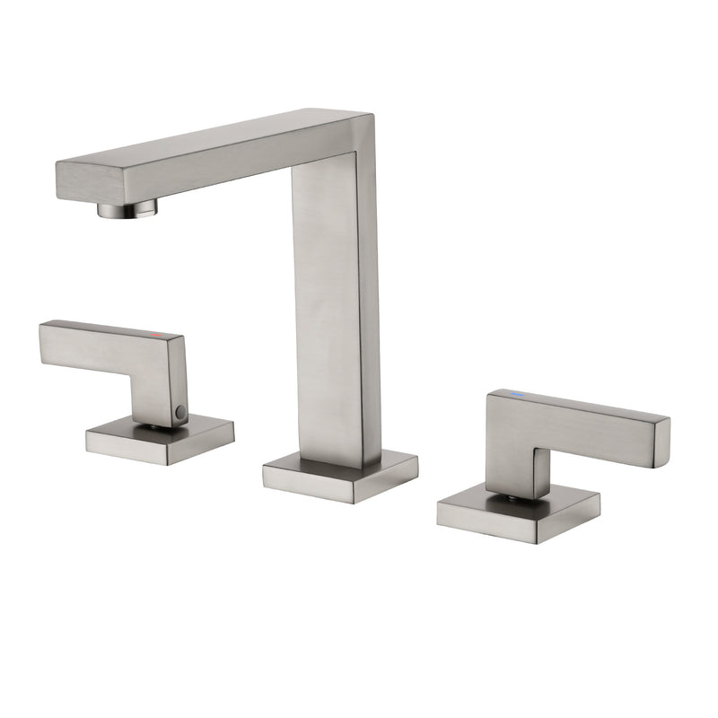 Widespread Bathroom Faucet 3 Hole 2-lever Vanity Faucet with Supply Hoses SUS 304 Stainless Steel
