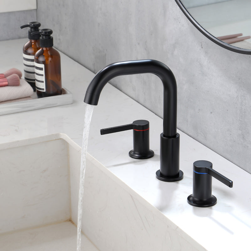 8 Inch Widespread Bathroom Faucet Black Matte, 2 Handle 3 Hole Brass Bathroom Lavatory Sink Faucet
