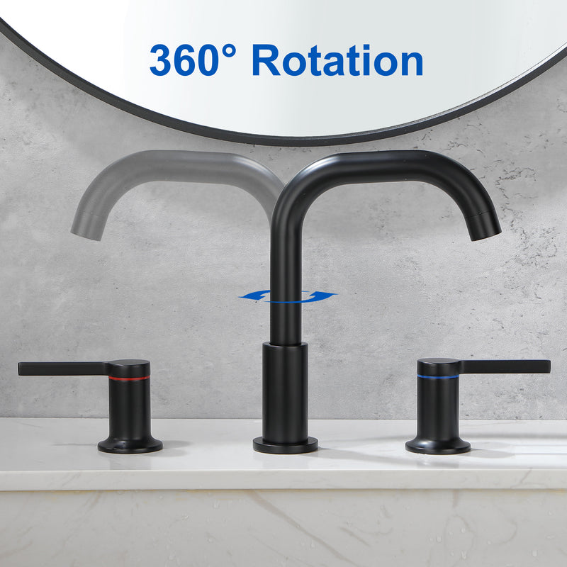 8 Inch Widespread Bathroom Faucet Black Matte, 2 Handle 3 Hole Brass Bathroom Lavatory Sink Faucet
