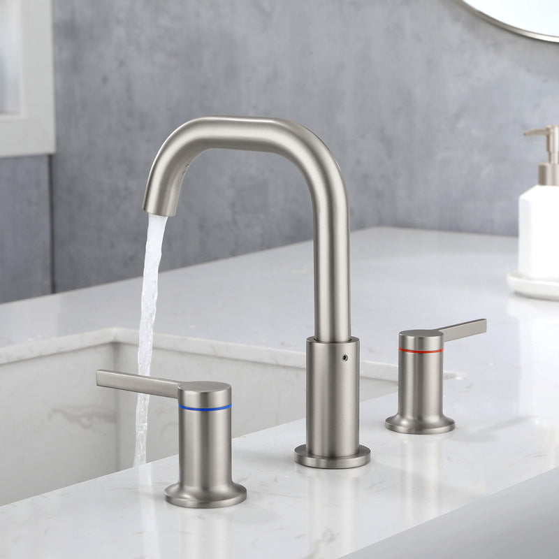 8 Inch Widespread Bathroom Faucet Black Matte, 2 Handle 3 Hole Brass Bathroom Lavatory Sink Faucet