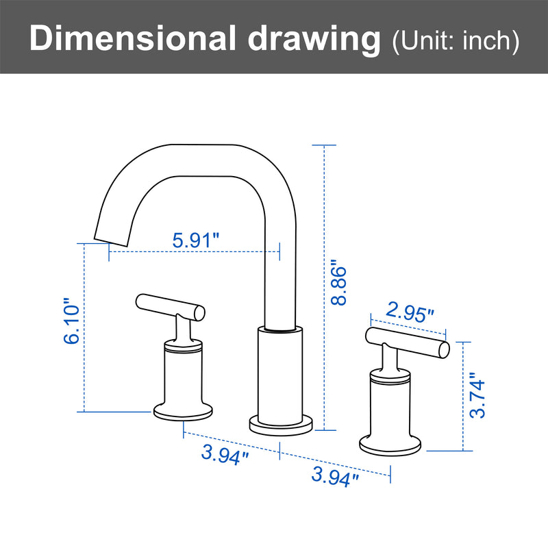2-Handle 3-Hole 8-inch Brass Bathroom Vanity Faucet