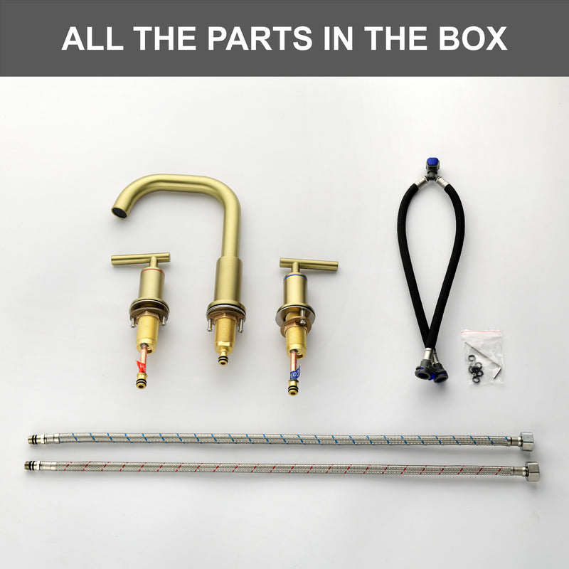 2-Handle 3-Hole 8-inch Brass Bathroom Vanity Faucet