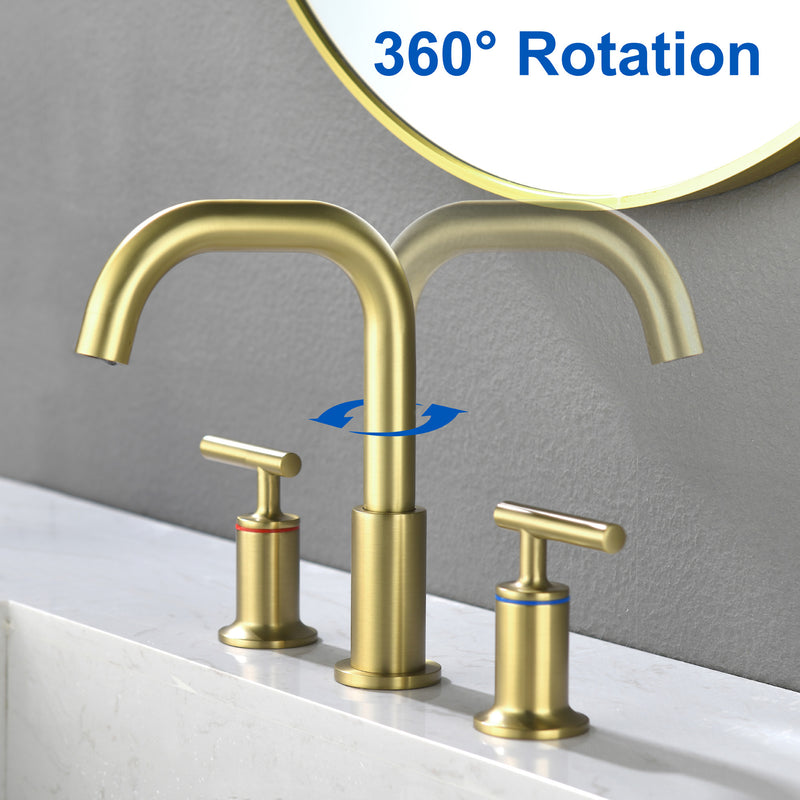 2-Handle 3-Hole 8-inch Brass Bathroom Vanity Faucet