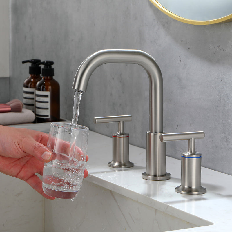 2-Handle 3-Hole 8-inch Brass Bathroom Vanity Faucet