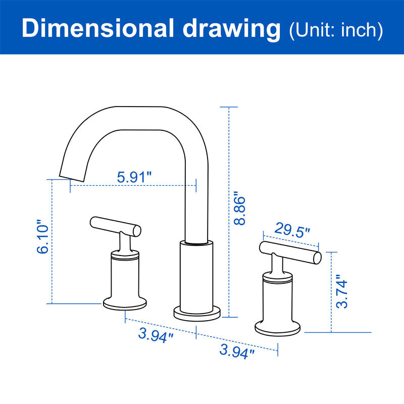 2-Handle 3-Hole 8-inch Brass Bathroom Vanity Faucet