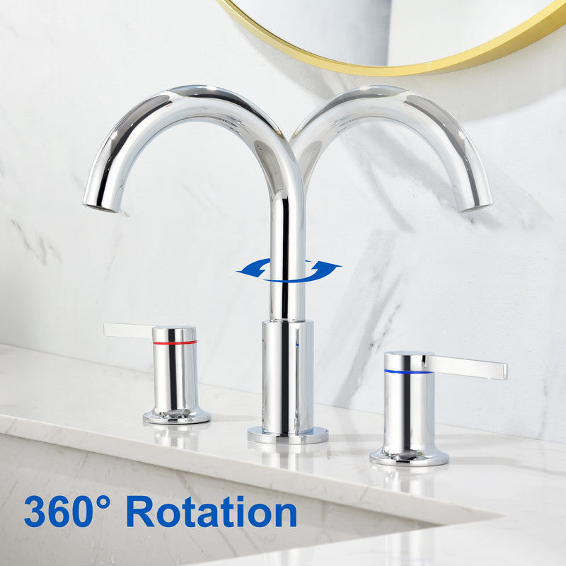 Bathroom Vanity Sink Faucet 3 Holes, Mordern 2 Handle 8 Inch Widespread Bathroom Lavatory