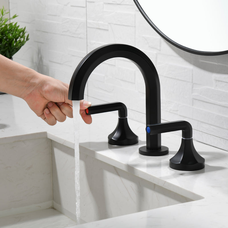 Bathroom Sink Faucet 3 Holes Widespread 8 Inch Lavatory Faucets with Hot and Cold Water Mixer