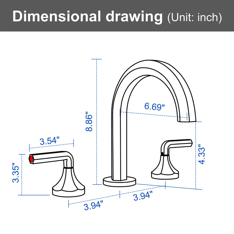 Bathroom Sink Faucet 3 Holes Widespread 8 Inch Lavatory Faucets with Hot and Cold Water Mixer