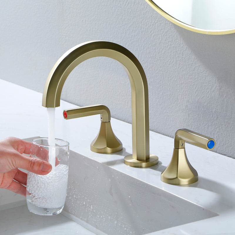 Bathroom Sink Faucet 3 Holes Widespread 8 Inch Lavatory Faucets with Hot and Cold Water Mixer