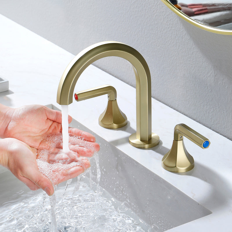 Bathroom Sink Faucet 3 Holes Widespread 8 Inch Lavatory Faucets with Hot and Cold Water Mixer