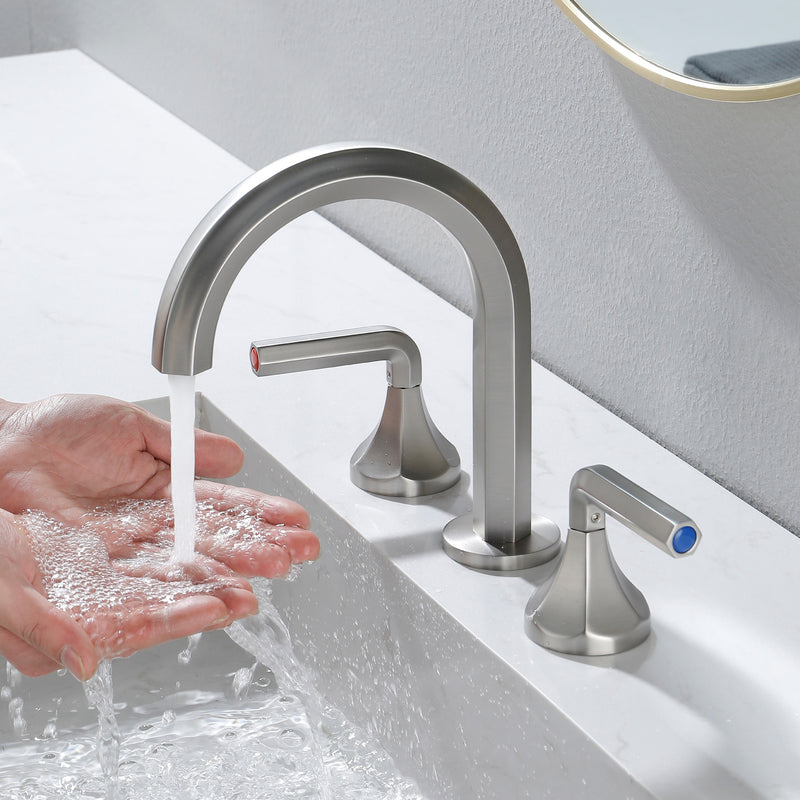 Bathroom Sink Faucet 3 Holes Widespread 8 Inch Lavatory Faucets with Hot and Cold Water Mixer