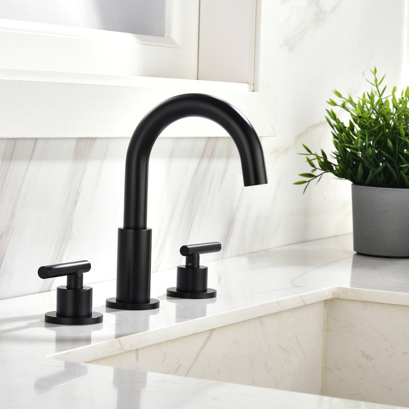 3 Hole Brass Bathroom Sink Faucet, 2 Handle 8 Inch Widespread Laundry Sink Faucet  Black