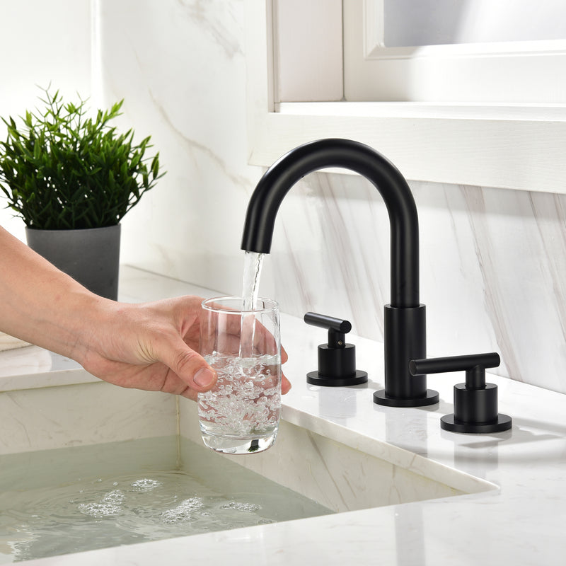 3 Hole Brass Bathroom Sink Faucet, 2 Handle 8 Inch Widespread Laundry Sink Faucet  Black