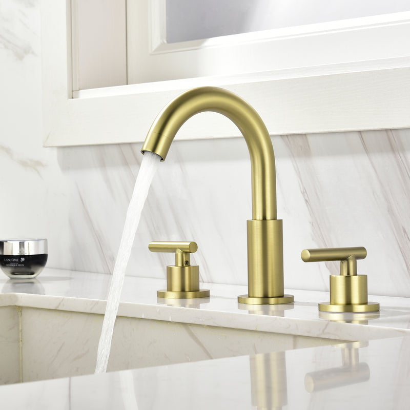 3 Hole Brass Bathroom Sink Faucet, 2 Handle 8 Inch Widespread Laundry Sink Faucet  Black